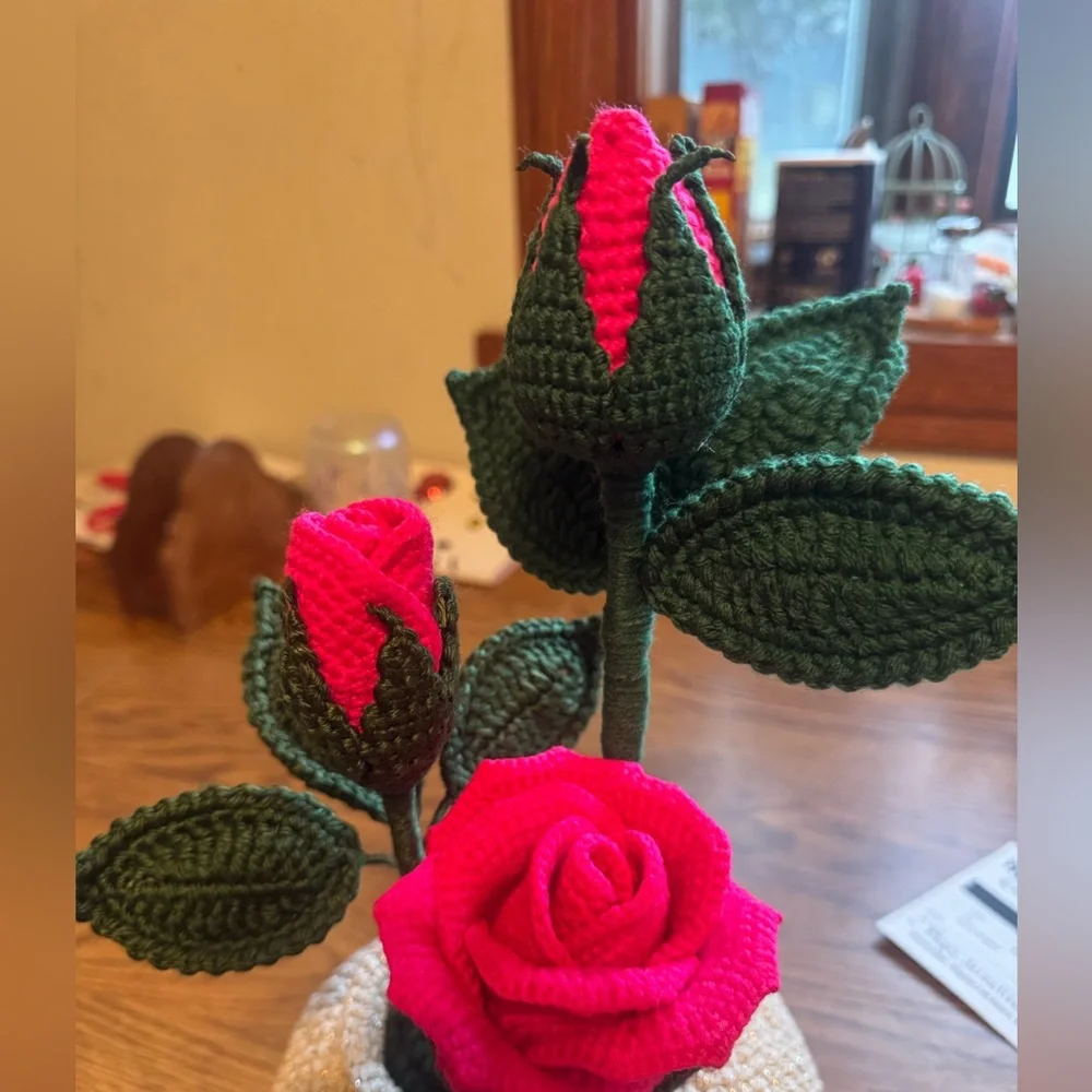 Handcrafted‎ Pink Rose Crochet Vase